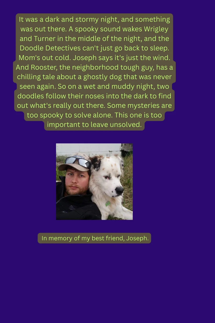 Back cover of The Case of the Ghostly Dog, with a photo of Nathan and Joseph