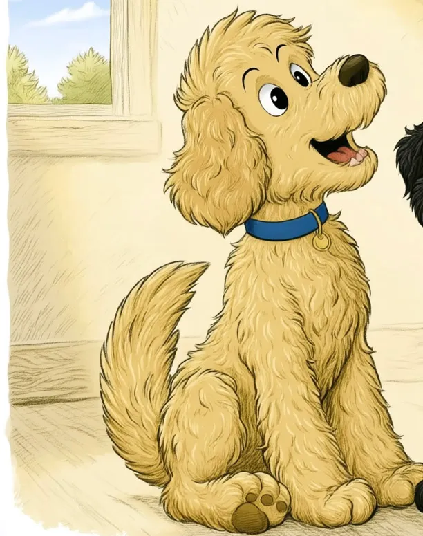 Cartoon Wrigley in his blue collar